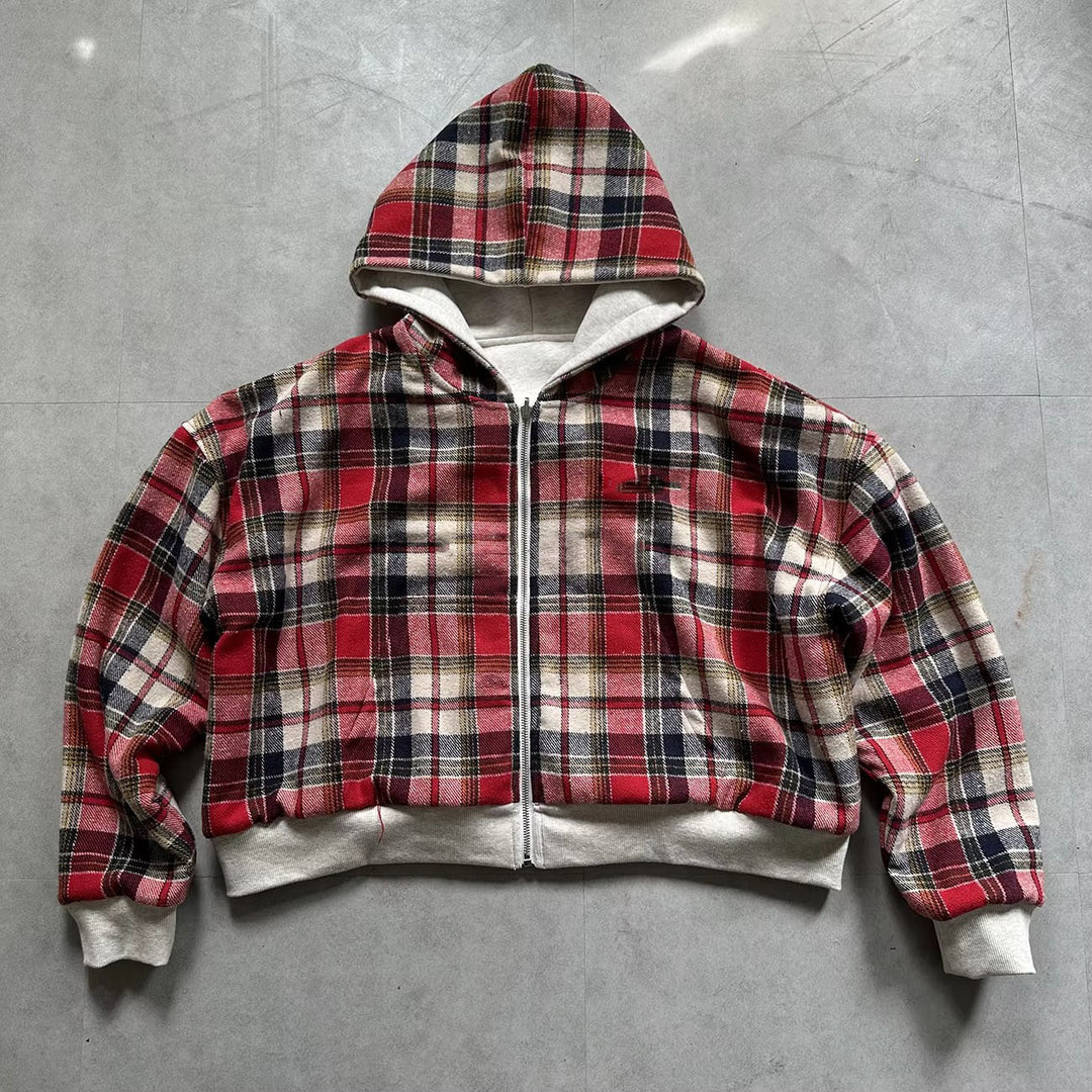 Unisex non-padded hooded jacket with checked flannel lining and zipper Mune Fashion