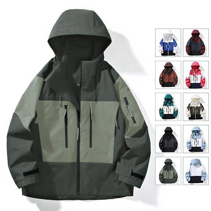Men's Water-Repellent Colorblock Outdoor Jacket with Hood, Multiple Zipper Pockets and Adjustable Cuffs Mune Fashion