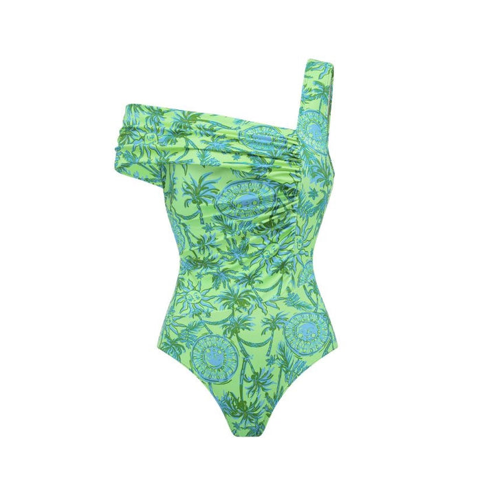 Ladies One-Shoulder Swimsuit with Transparent Wrap Skirt Mune Fashion
