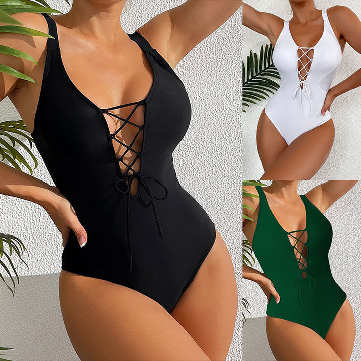 Women's One-Piece Swimsuit with Fashionable Lace-Up Design Mune Fashion