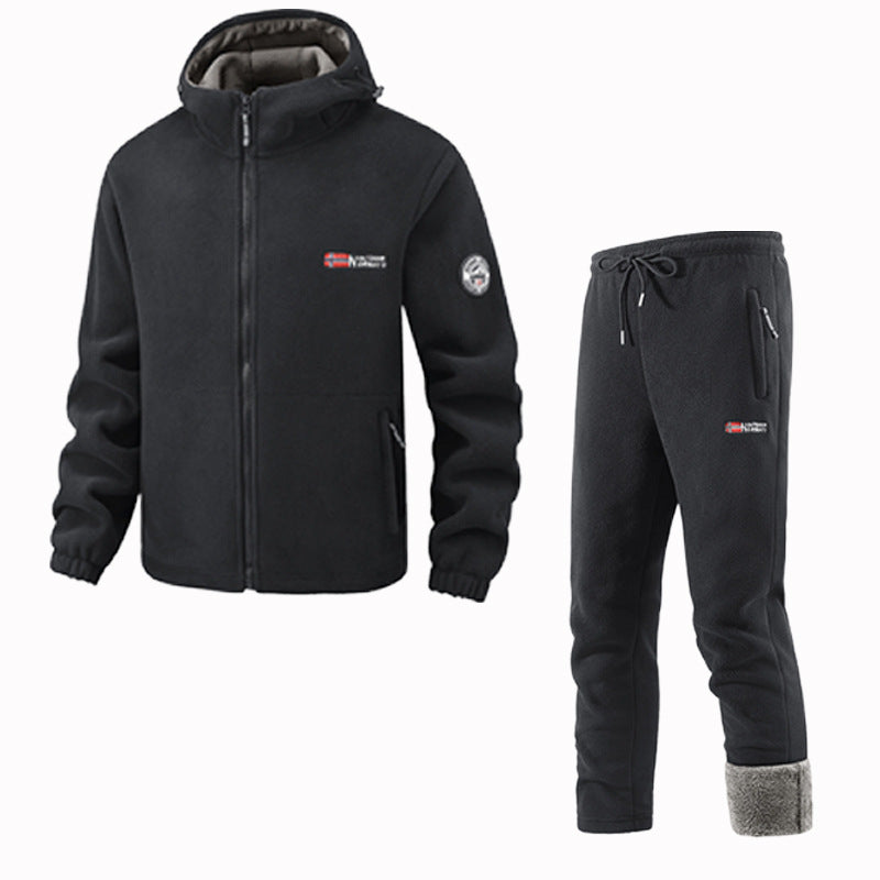 Men's Thermal Fleece Set with Hooded Jacket, Sherpa-lined and Elastic Jogging Pants Mune Fashion