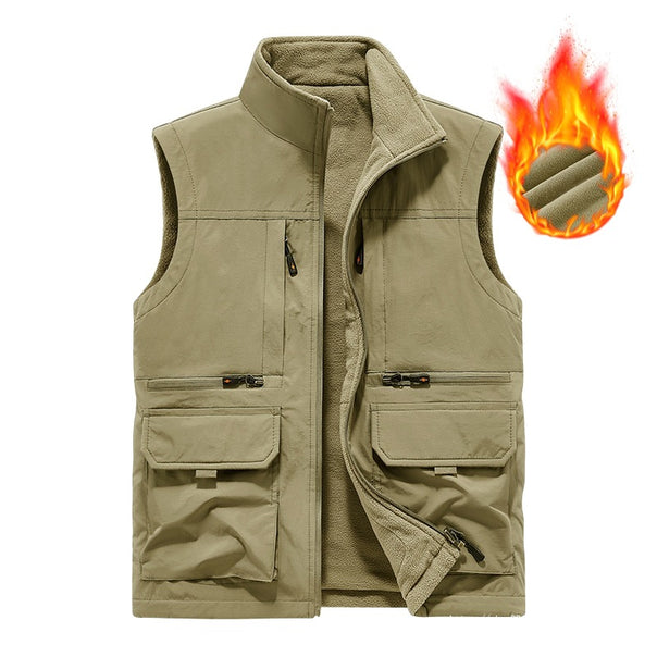 Men's Insulated Utility Vest with Fleece Lining, Windproof Outer Layer and Multi-Function Pockets Mune Fashion