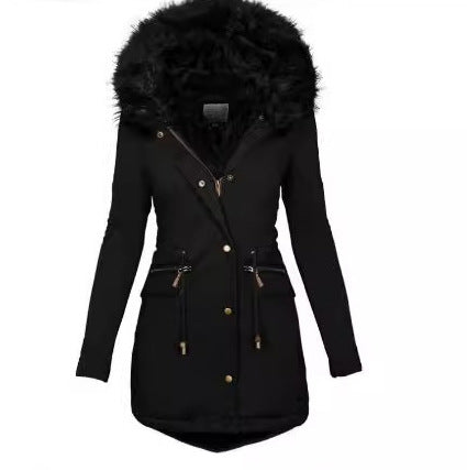 Women Slim-Fit Thermal Parka with voluminous faux fur hood and drawstring Mune Fashion