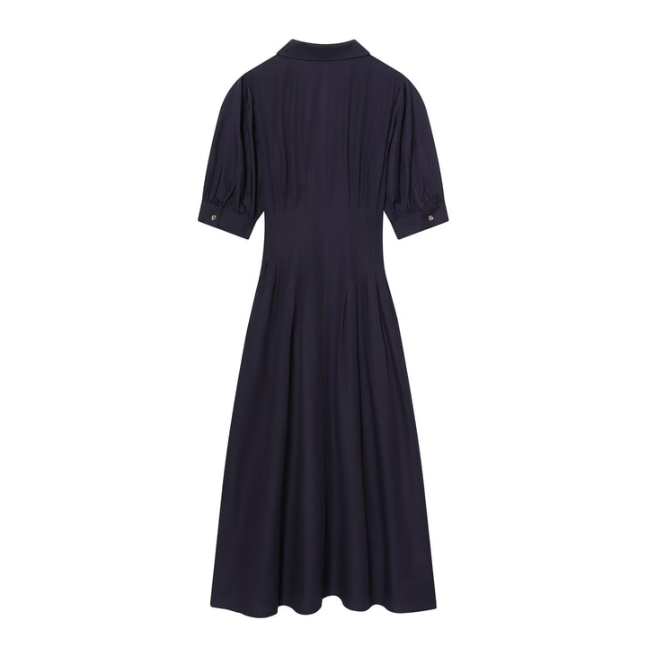 Women's shirt dress with fitted silhouette, puff sleeves, and full button placket Mune Fashion