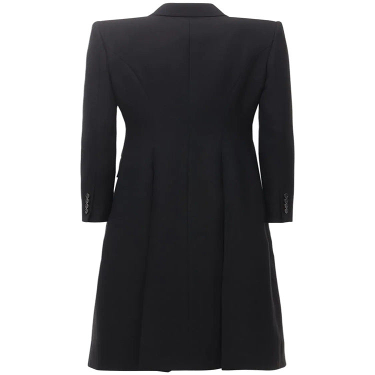 Women's fitted blazer dress-coat with contrasting shawl collar and flared skirt Mune Fashion