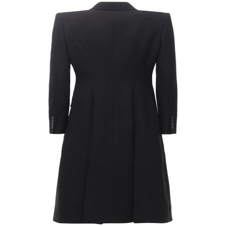 Women's fitted blazer dress-coat with contrasting shawl collar and flared skirt Mune Fashion
