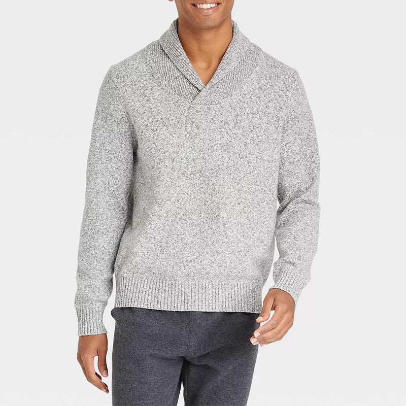 Men's shawl collar sweater made of mottled fine knit with ribbed cuffs Mune Fashion