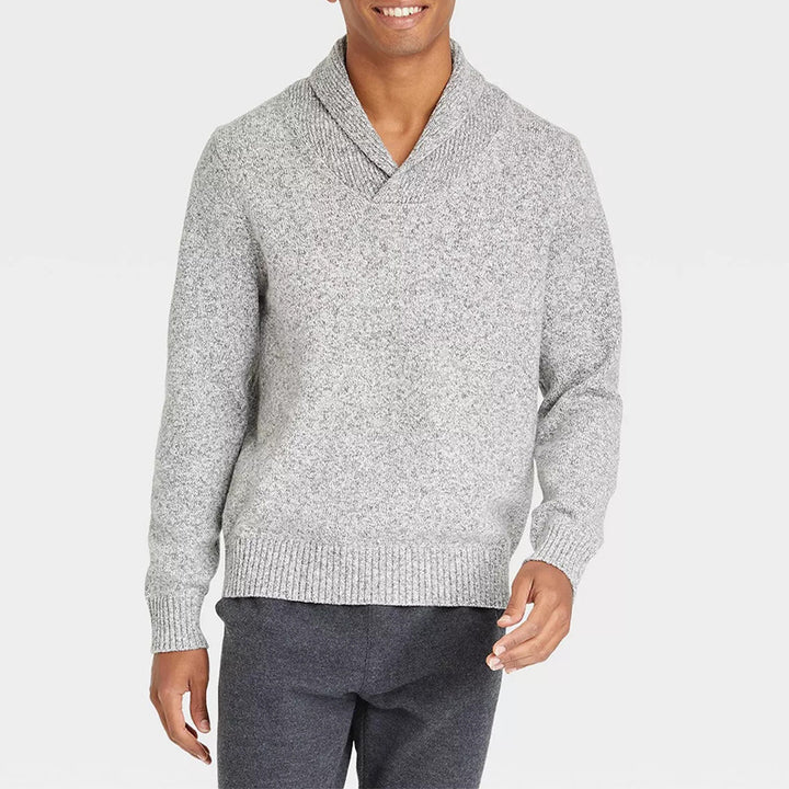 Men's shawl collar sweater made of mottled fine knit with ribbed cuffs Mune Fashion