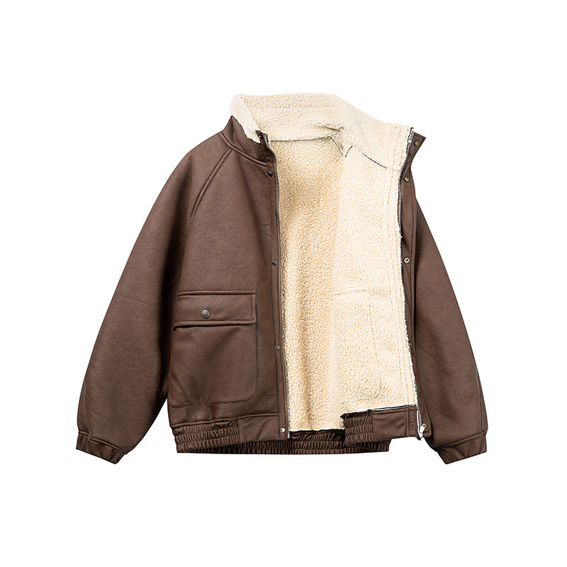 Men's short-cut velour blouson with sherpa collar and utility patch pockets Mune Fashion