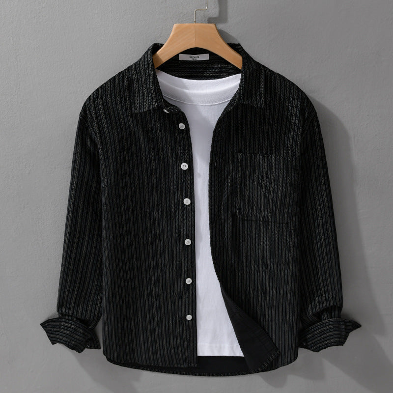 Men's Lightweight Striped Long Sleeve Shirt with Chest Pocket and Relaxed Fit Mune Fashion