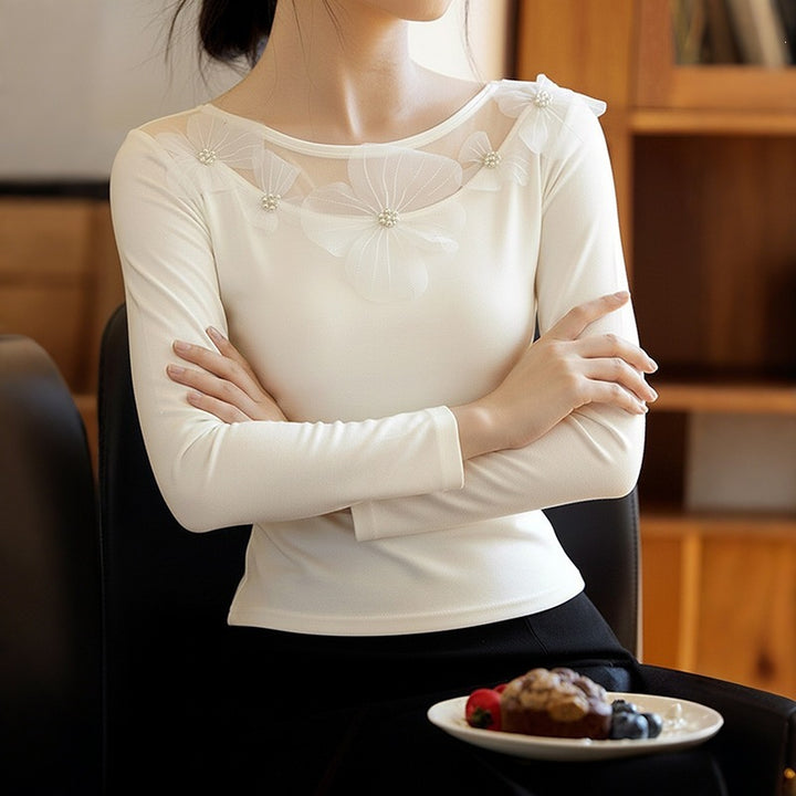 Ladies Elegant Top with Floral Accents Mune Fashion