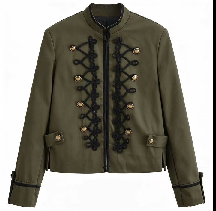 Women’s short military-style jacket with decorative cords and stand-up collar Mune Fashion