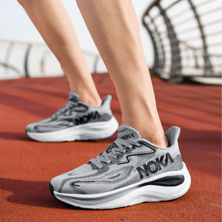 Unisex cushioned hollow core road running shoes with breathable knit upper and ergonomic platform midsole Mune Fashion