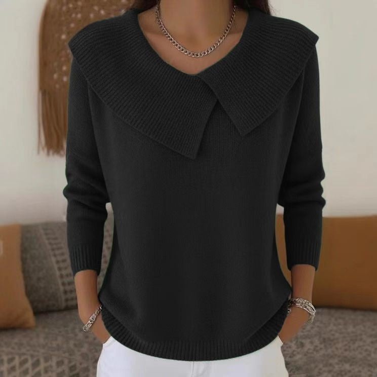 Women oversized knitted sweater with oversized sailor collar and ribbed finishes Mune Fashion