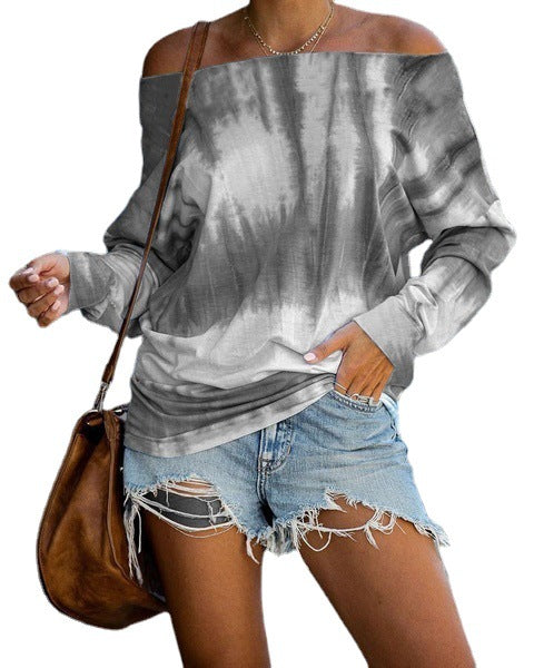 Women's Off-Shoulder Tie-Dye Long Sleeve Shirt with Wide Oversized Cut Mune Fashion