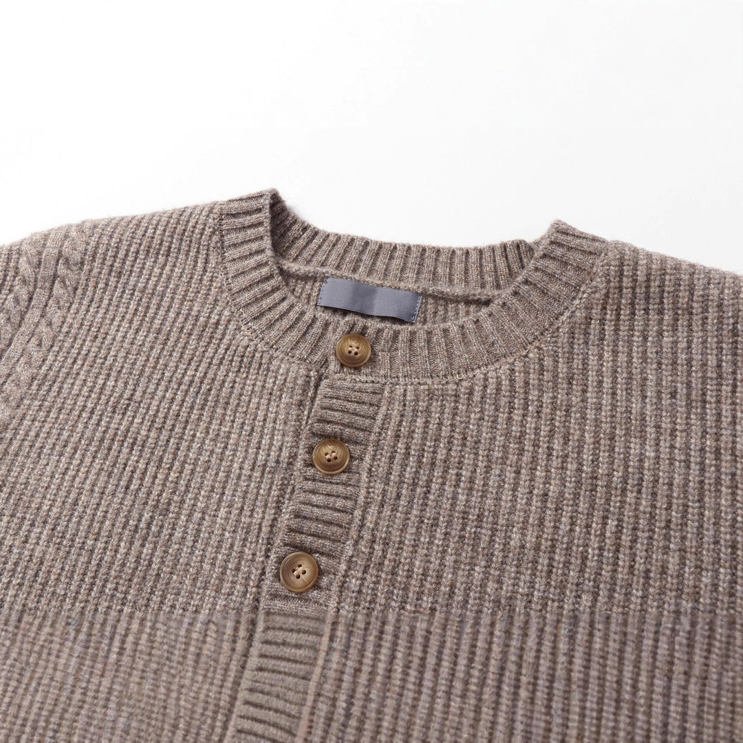 Unisex knitted sweater with Henley button placket and cable pattern Mune Fashion