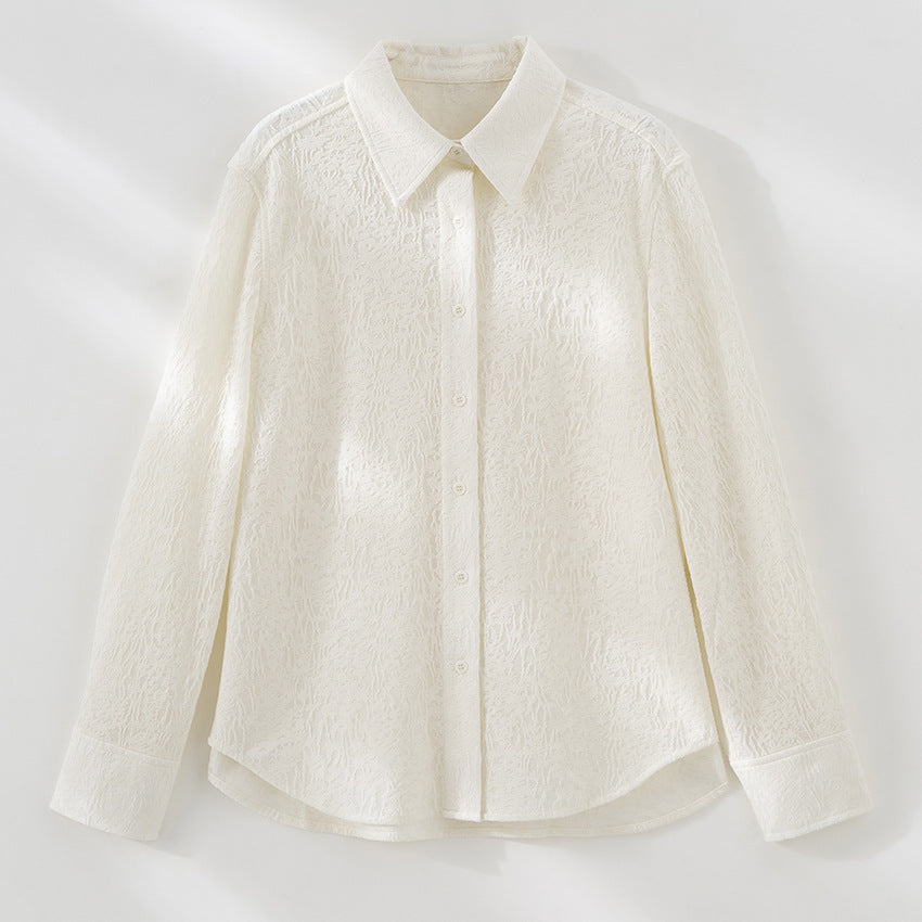 Women's Structured Oversized Shirt Blouse with Button Placket and Classic Collar Mune Fashion