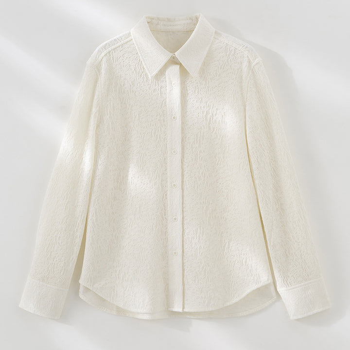 Ladies Textured Oversized Shirt Blouse with Shirt Collar and Cuffs Mune Fashion