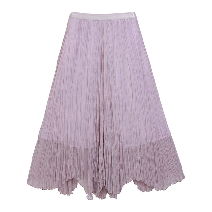 Women's flowing crinkle maxi skirt with tiered layering and pointed hem, Mune Fashion