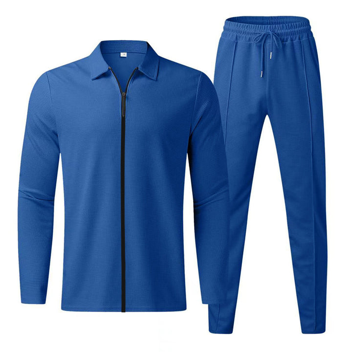 Men's Structured Waffle Loungewear Set with Collar Half-Zip & Drawstring Pants Mune Fashion