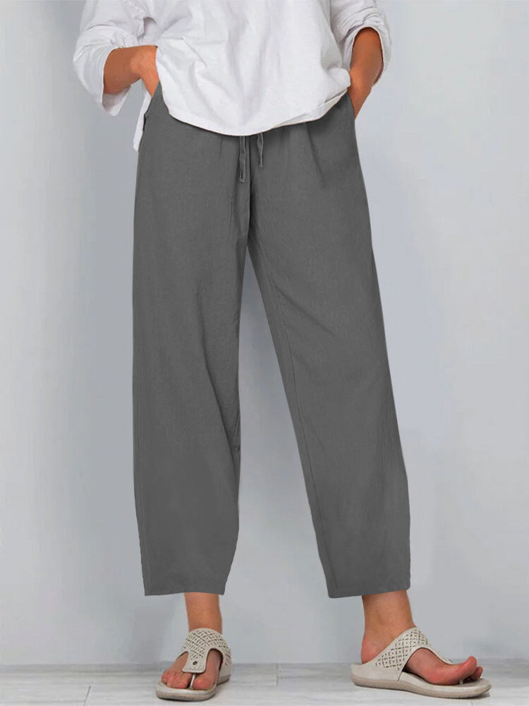 Women's Relaxed Culotte Pants with Drawstring, Side Pockets and Ankle Length Mune Fashion