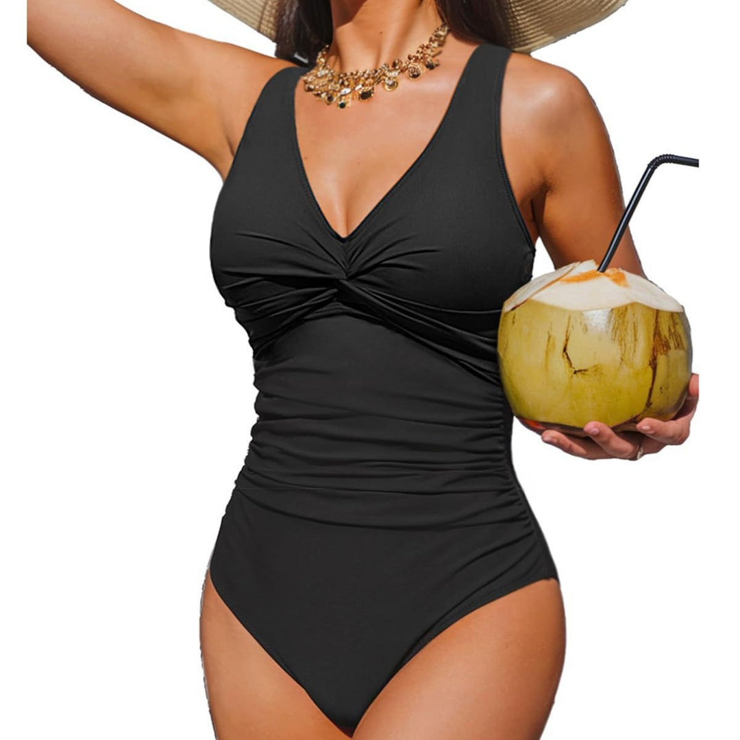 Ladies Elegant One-Piece Swimsuit with Fashionable Twist Mune Fashion
