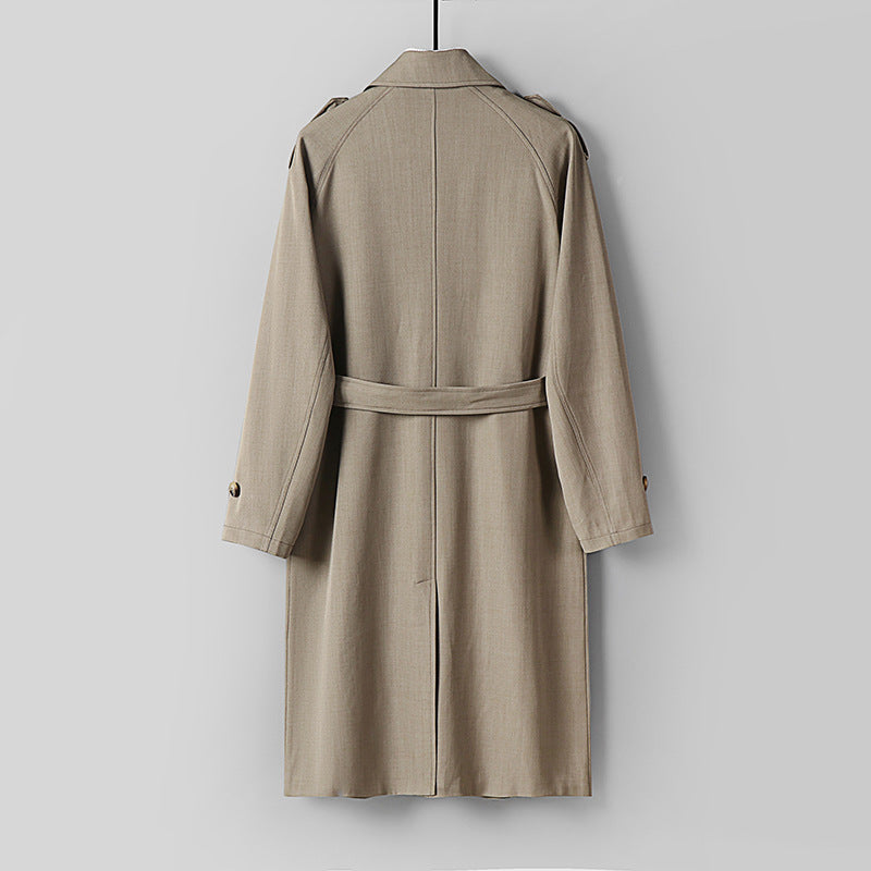 Men's long-cut trench coat with a fitted belt and decorative shoulder straps Mune Fashion