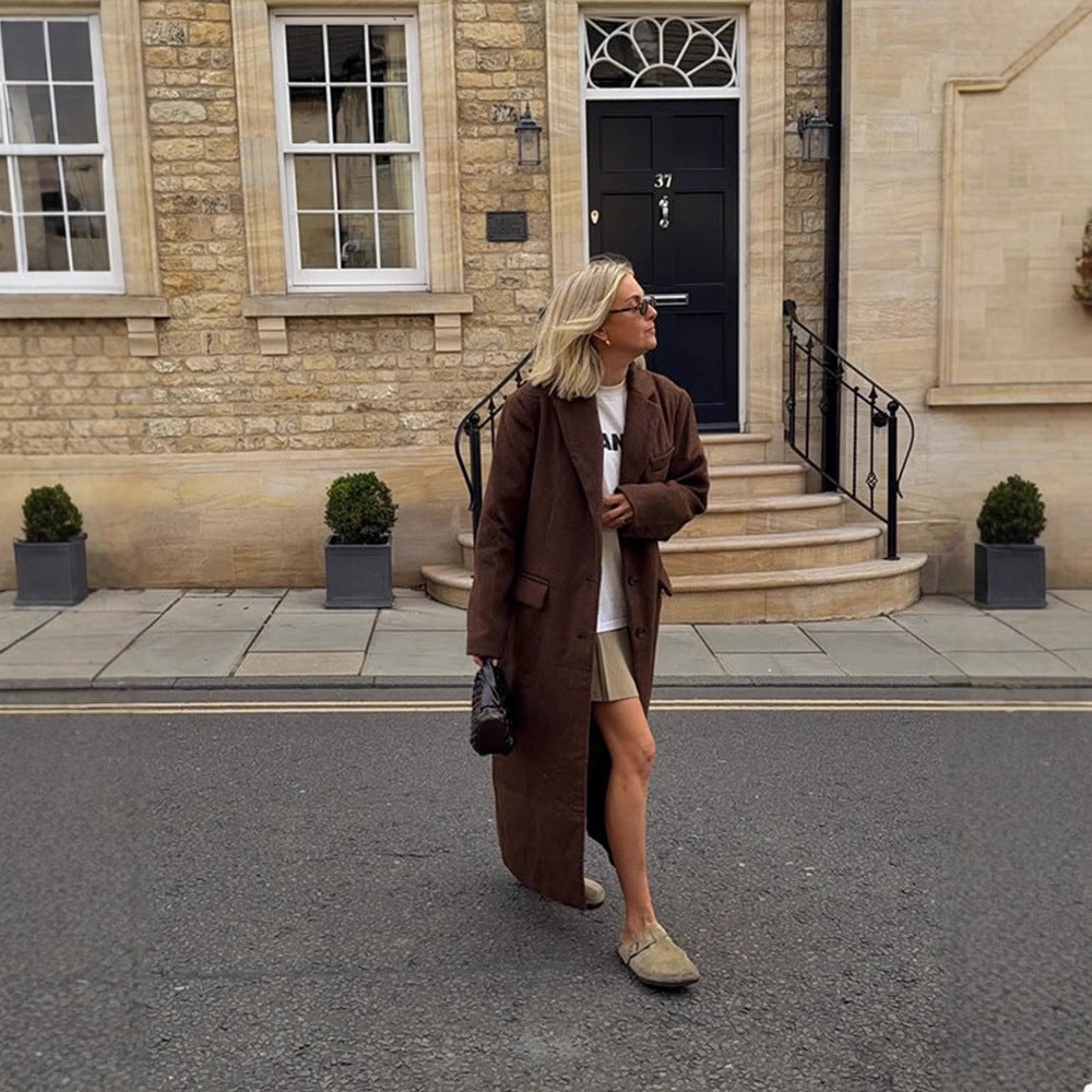 Women's Maxi Long Boxy Coat made of Teddy Faux Fur with Notched Collar and Pockets Mune Fashion