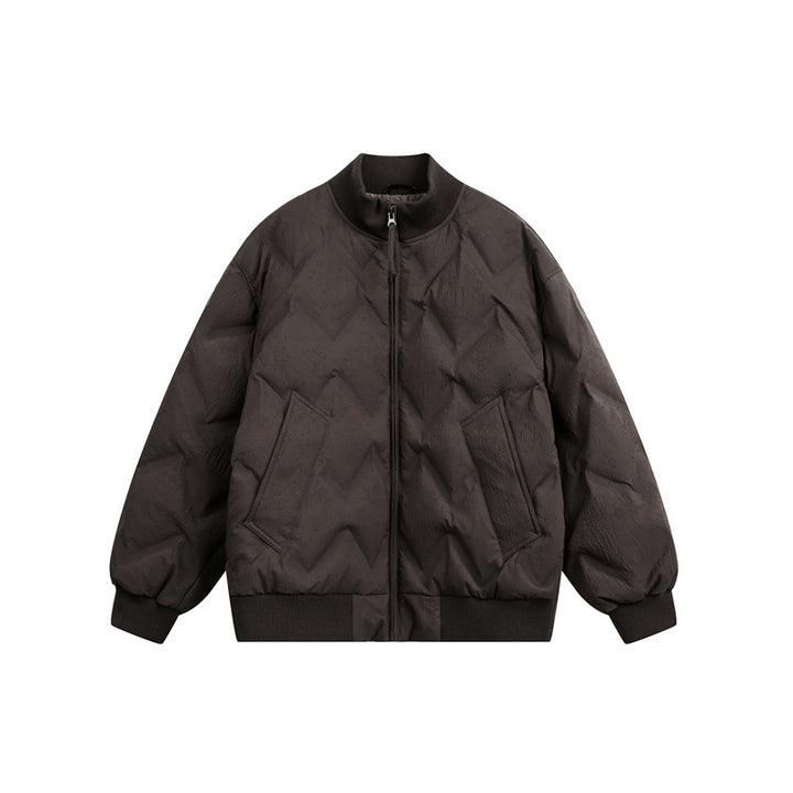 Men's Oversized Quilted Jacket with Ribbed Collar and Zigzag Stitching Mune Fashion