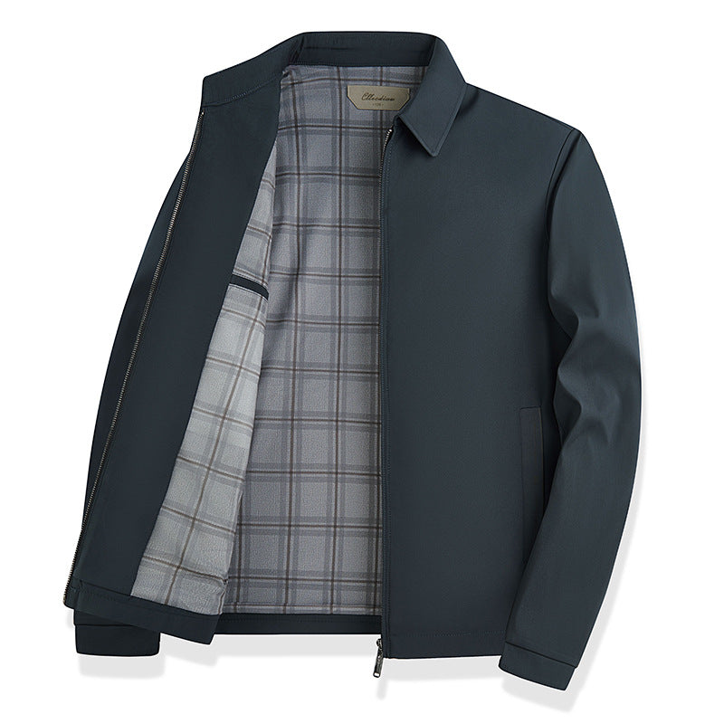 Men's lightweight transitional jacket with shirt collar, full-length zipper and checked lining Mune Fashion