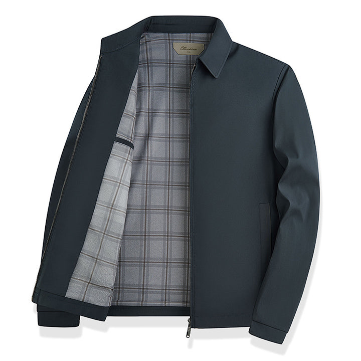 Men's lightweight transitional jacket with shirt collar, full-length zipper and checked lining Mune Fashion