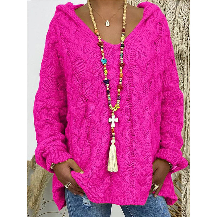 Women's chunky knit hoodie with cable pattern and loose oversized fit Mune Fashion