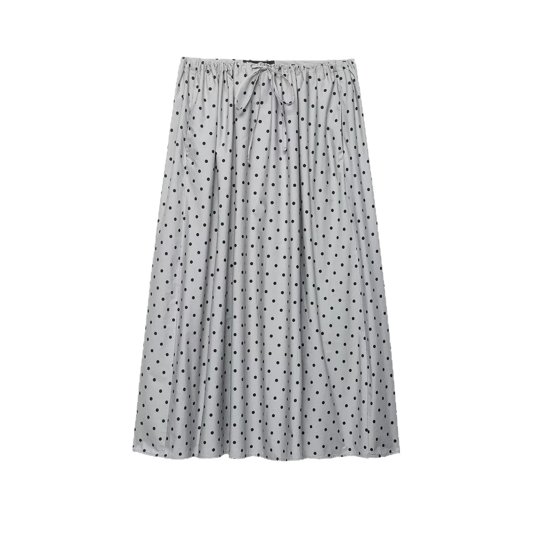 Women Midi Skirt with elastic waistband, pleated look and polka dot pattern Mune Fashion