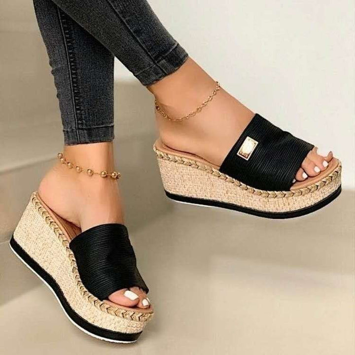 Women's  Espadrille wedge sandals with woven jute platform, wide woven strap, and soft comfort sole Mune Fashion