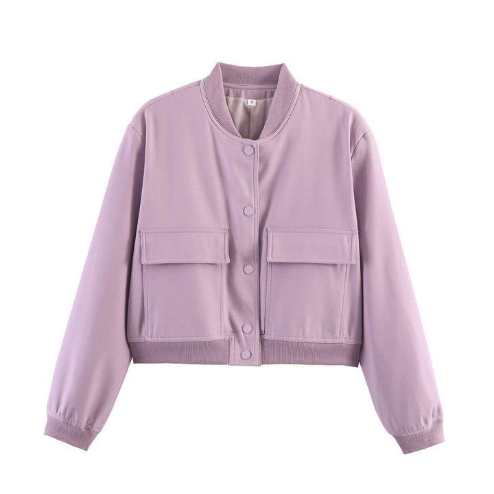 Women's short bomber jacket with leopard print, ribbed cuffs & flap pockets Mune Fashion