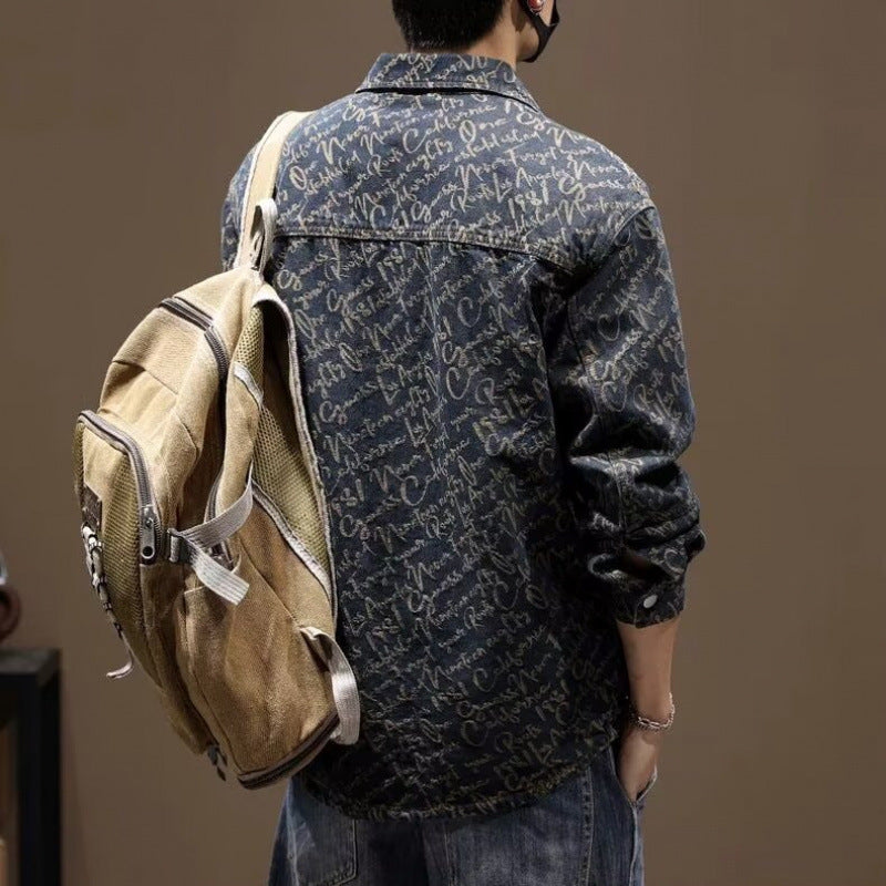 Men's Fashionable Denim Jacket with Graphic Pattern Mune Fashion
