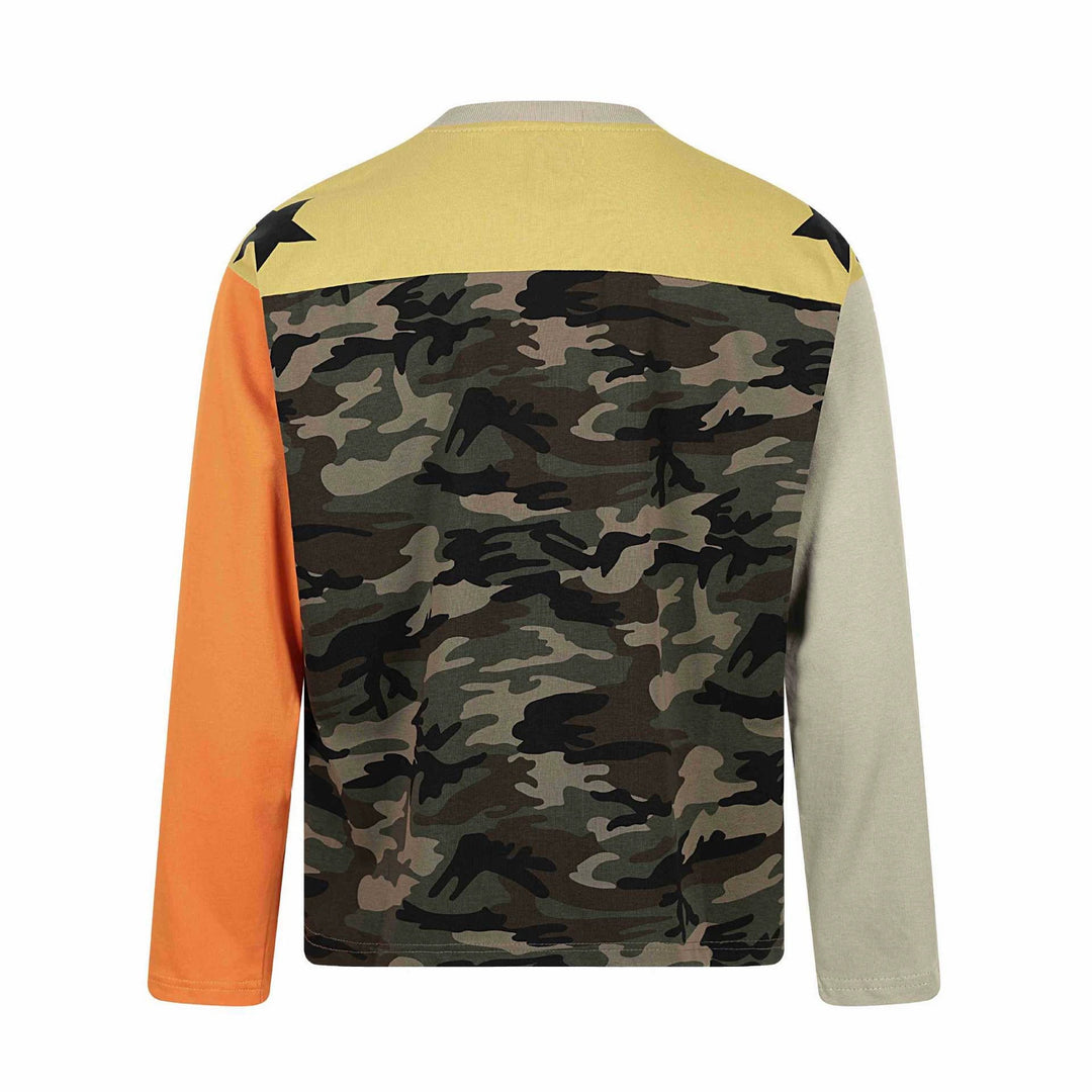 Unisex long sleeve shirt in vintage sports style with number print and star appliqués Mune Fashion