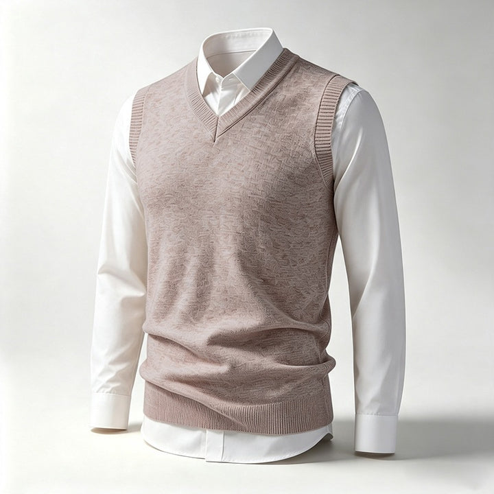 Men's Sleeveless Fine Knit V-Neck Vest with Ribbed Hem Mune Fashion