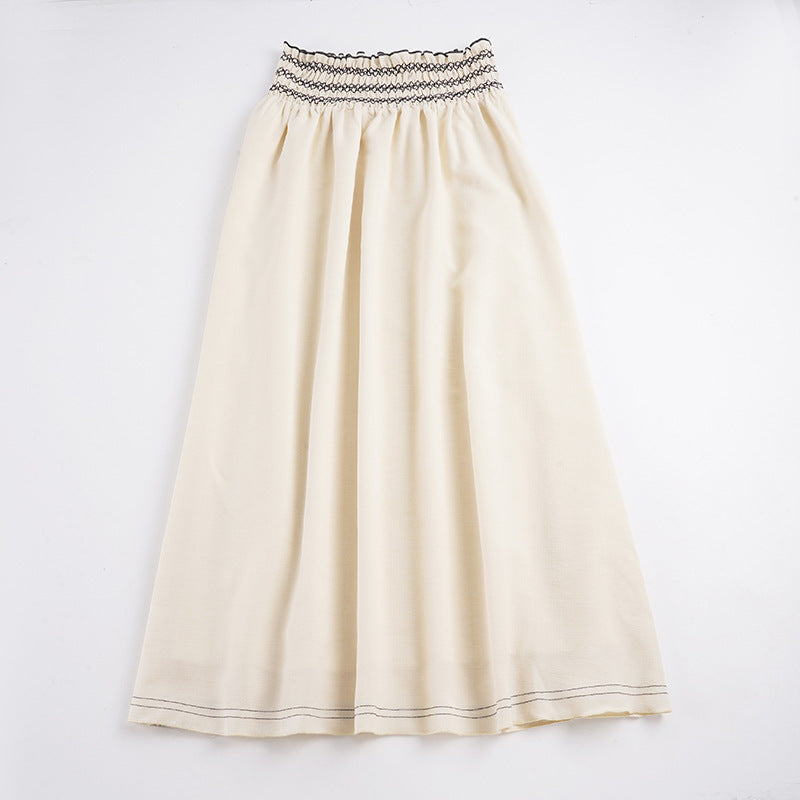 Women's midi skirt with shirred high waist and flared A-line Mune Fashion