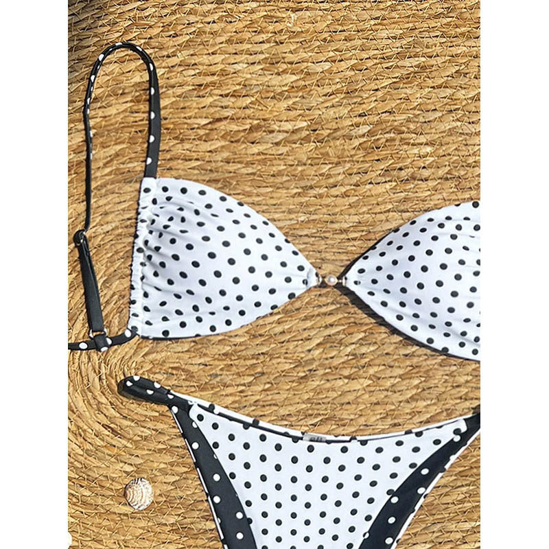 Women's Triangle Bikini with Polka Dot Design and Adjustable Straps Mune Fashion