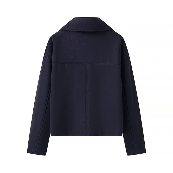 Women's Short Double-Breasted Boxy Peacoat made of Wool Blend with Wide Lapels Mune Fashion
