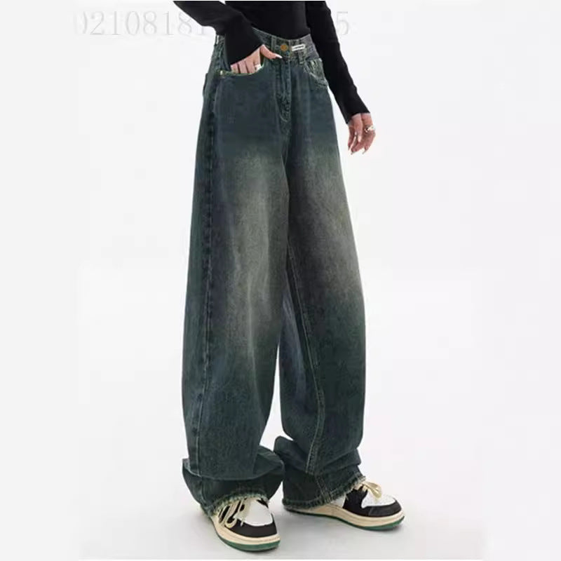 Ladies high-waisted extra-wide baggy jeans with extra-long hem and vintage look Mune Fashion