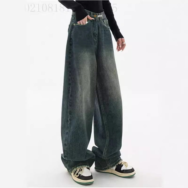 Ladies high-waisted extra-wide baggy jeans with extra-long hem and vintage look Mune Fashion