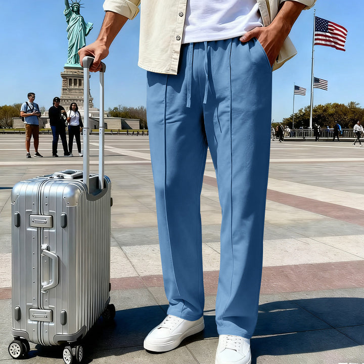Men's elegant sweatpants with crease straight leg and drawstring Mune Fashion