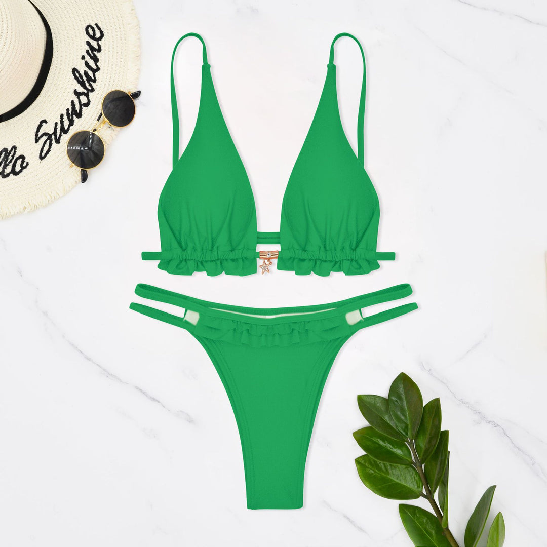 Women's swimsuit with ruffle details and double straps Mune Fashion