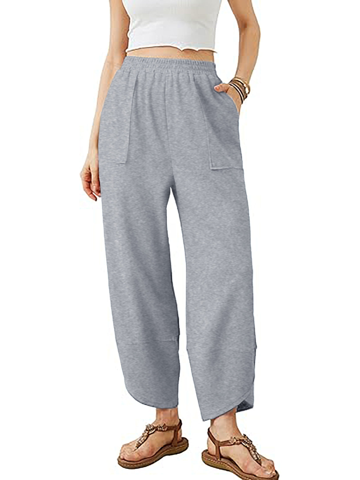 Women's culotte pants with elastic waistband and patch pockets Mune Fashion