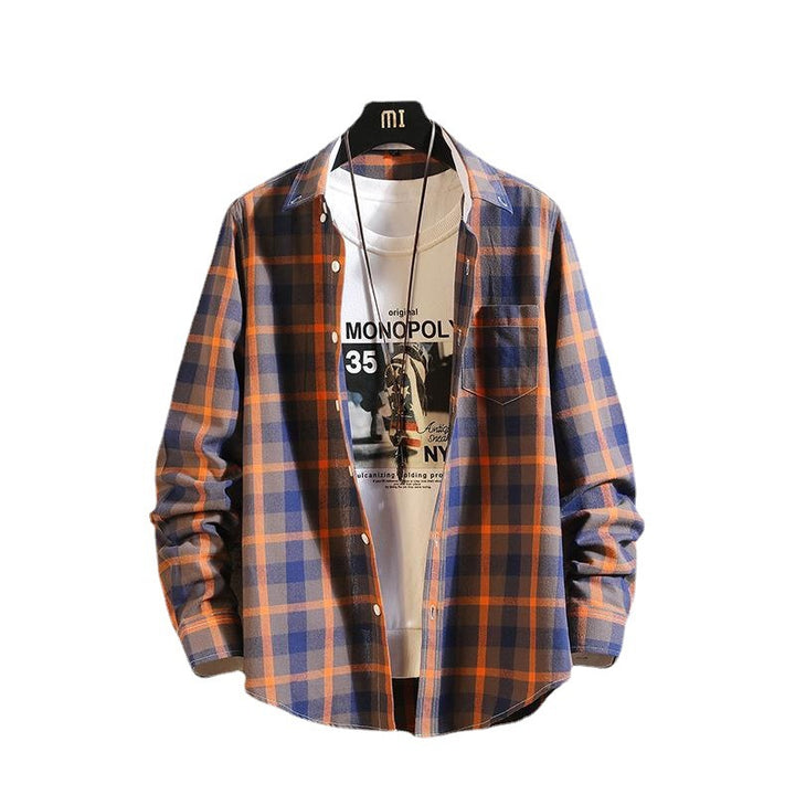 Men's casual checked cotton flannel shirt with button-down collar, chest pocket, and rounded hem Mune Fashion