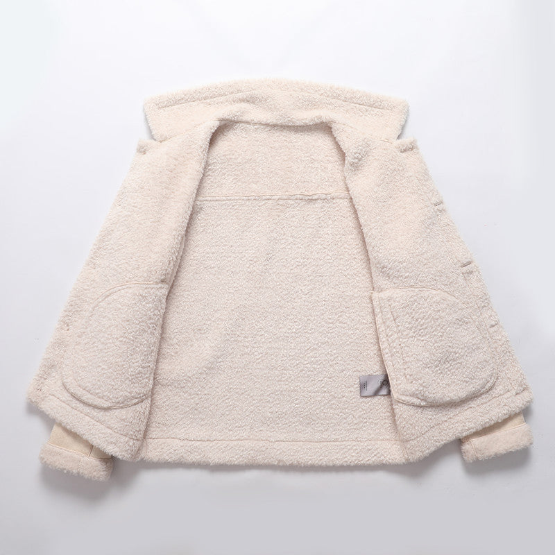Men's sheepskin-inspired teddy fleece jacket with button placket and zippered pockets Mune Fashion
