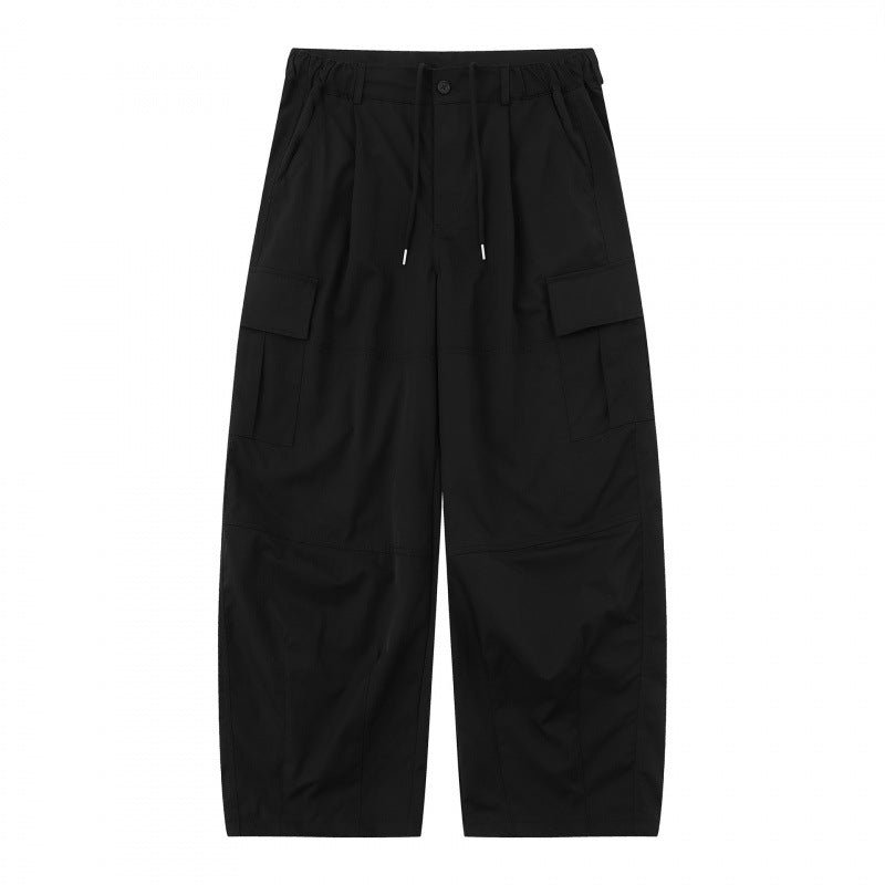 Men's loose-fitting cargo pants with high waistband, drawstring, and patch flap pockets Mune Fashion