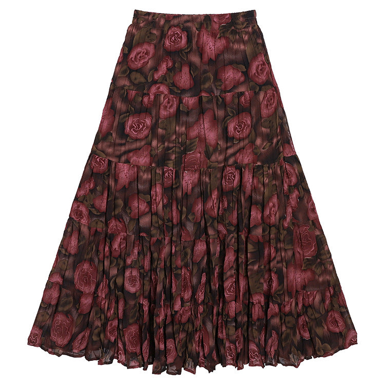 Women's flowing midi maxi skirt with multi-layered tiered design and fine pleated look Mune Fashion